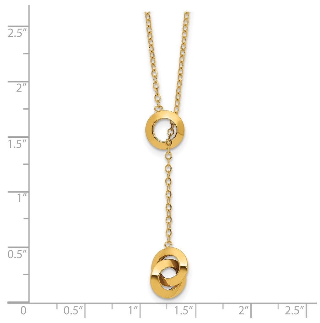 14k Yellow Gold Polished Circles Lariat w/2in ext. Necklace
