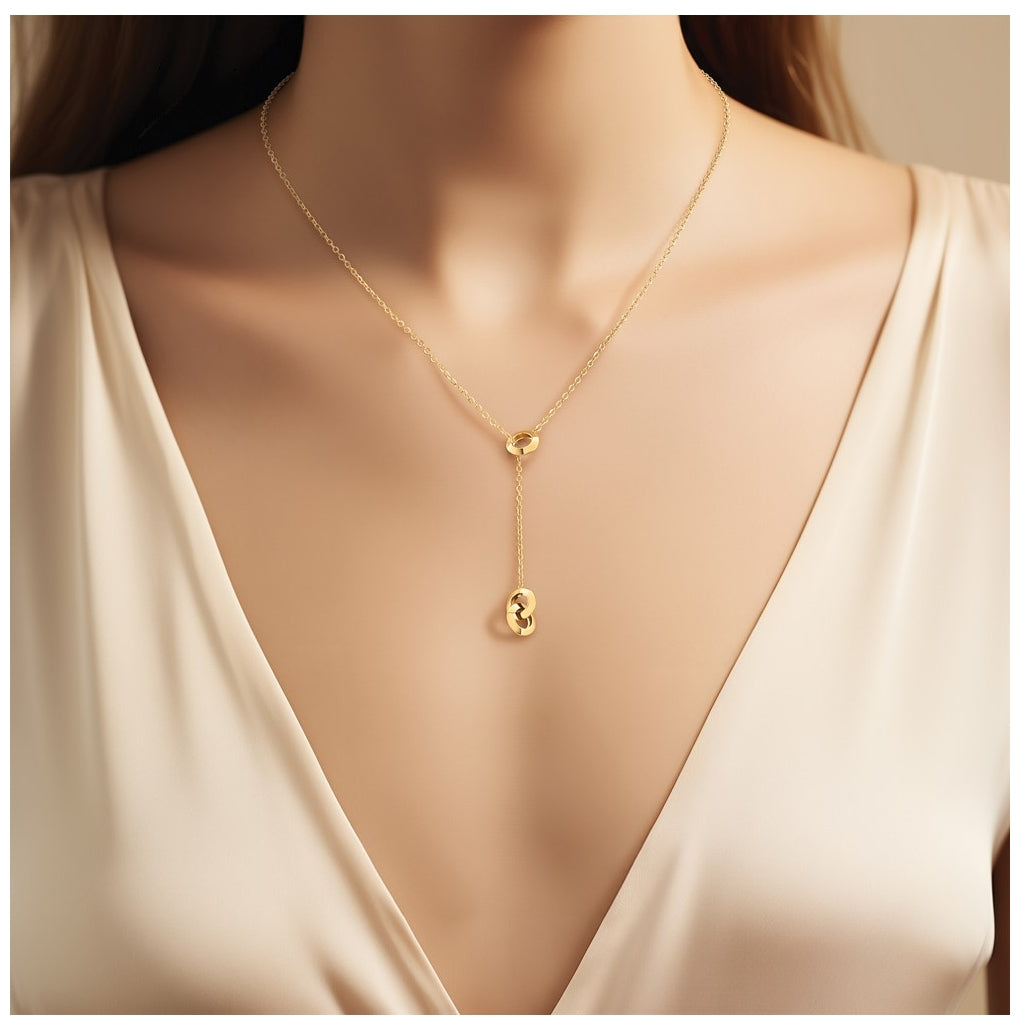 14k Yellow Gold Polished Circles Lariat w/2in ext. Necklace
