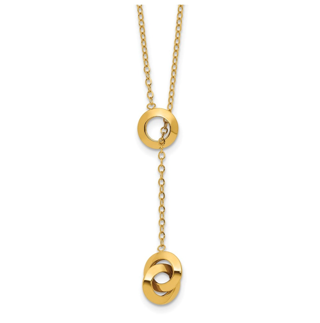 14k Yellow Gold Polished Circles Lariat w/2in ext. Necklace