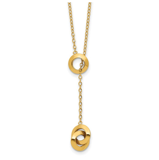 14k Yellow Gold Polished Circles Lariat w/2in ext. Necklace