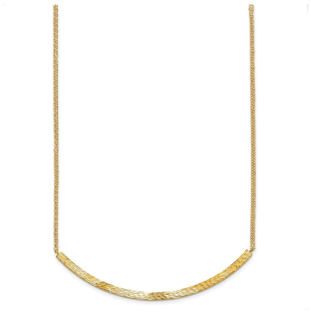 14k Yellow Gold Polished and Diamond-cut Bar Double Chain w/2in ext. Necklace