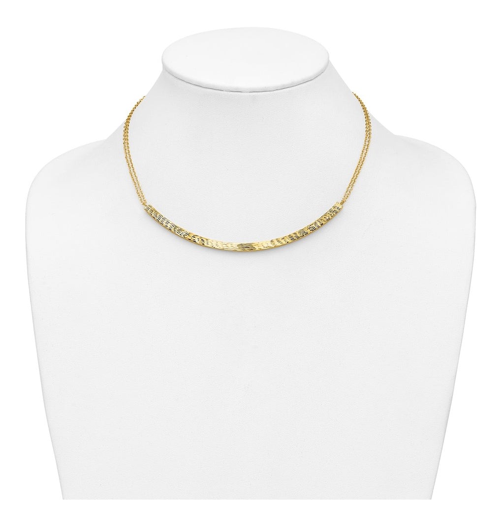 14k Yellow Gold Polished and Diamond-cut Bar Double Chain w/2in ext. Necklace