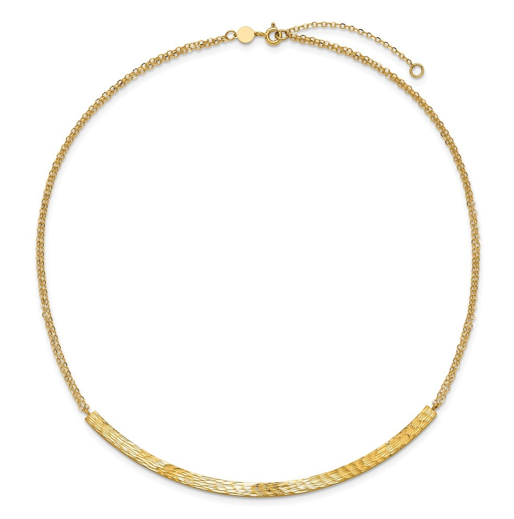 14k Yellow Gold Polished and Diamond-cut Bar Double Chain w/2in ext. Necklace