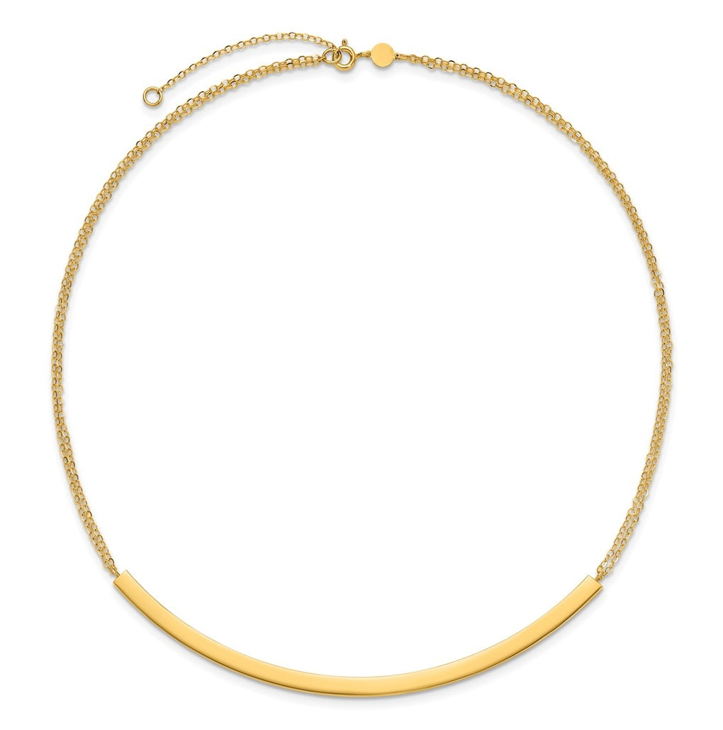 14k Yellow Gold Polished and Diamond-cut Bar Double Chain w/2in ext. Necklace