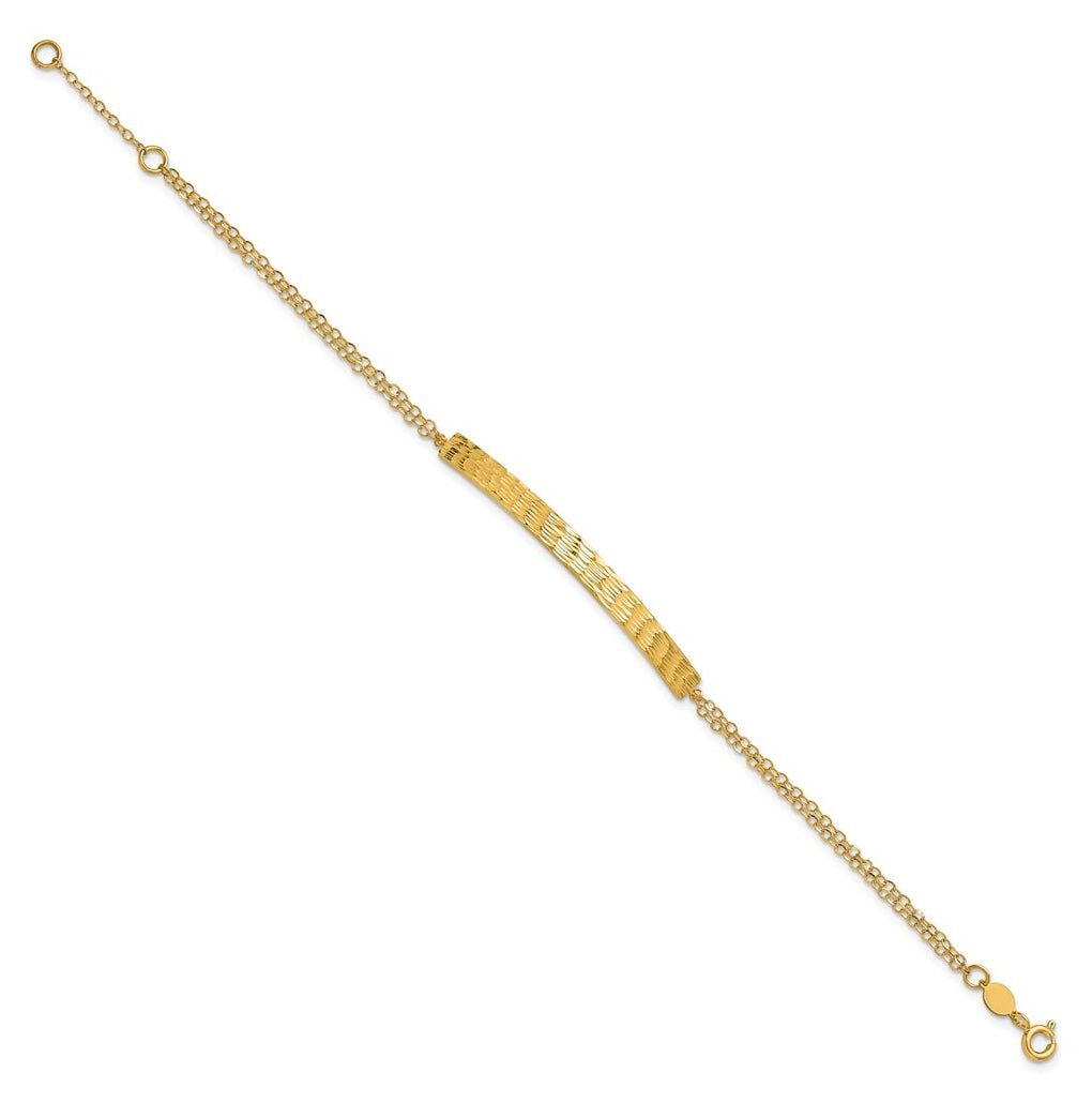 14k Yellow Gold Polished / Diamond-cut Bar Double Chain w/.75in ext. Bracelet