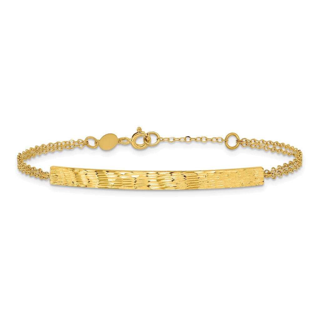 14k Yellow Gold Polished / Diamond-cut Bar Double Chain w/.75in ext. Bracelet