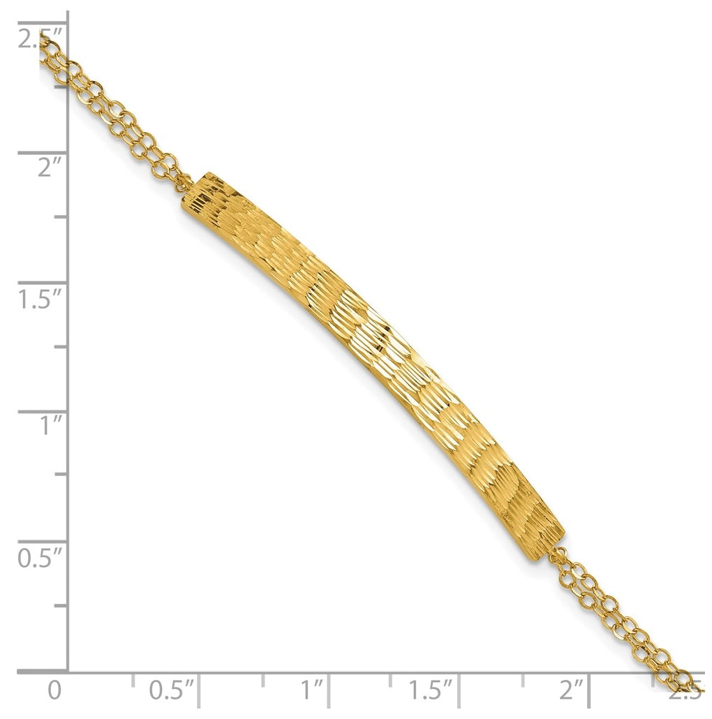 14k Yellow Gold Polished / Diamond-cut Bar Double Chain w/.75in ext. Bracelet