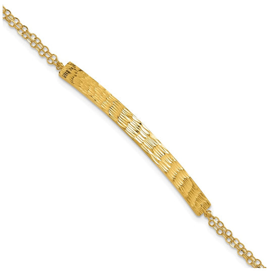 14k Yellow Gold Polished / Diamond-cut Bar Double Chain w/.75in ext. Bracelet