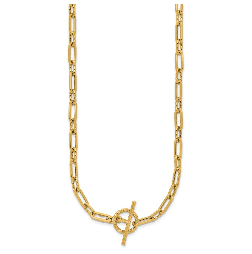 14k Yellow Gold Polished and Twisted Fancy Link Toggle Necklace
