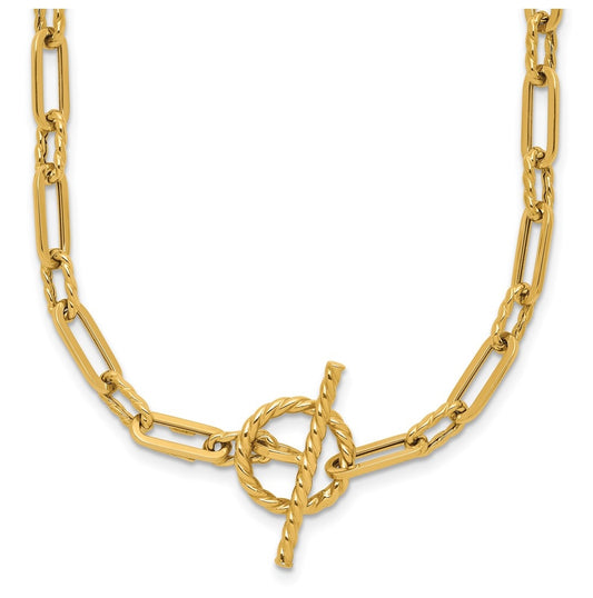 14k Yellow Gold Polished and Twisted Fancy Link Toggle Necklace