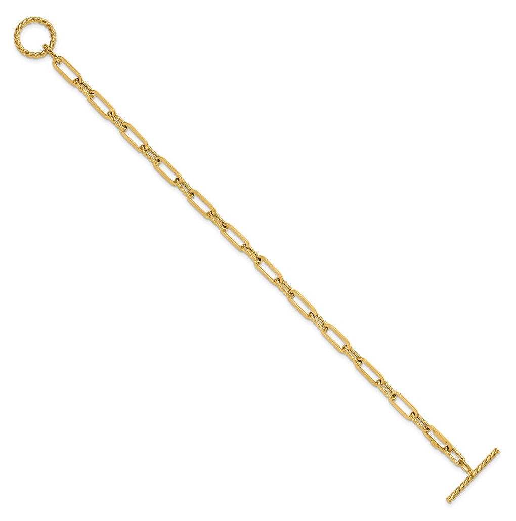 14k Yellow Gold Polished and Twisted Fancy Link Toggle Bracelet