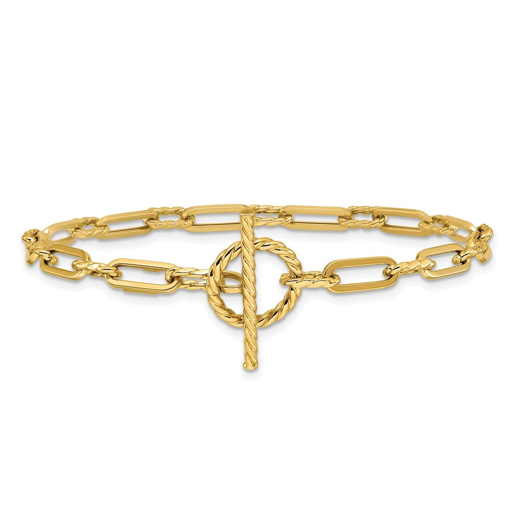 14k Yellow Gold Polished and Twisted Fancy Link Toggle Bracelet