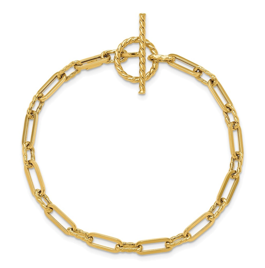 14k Yellow Gold Polished and Twisted Fancy Link Toggle Bracelet