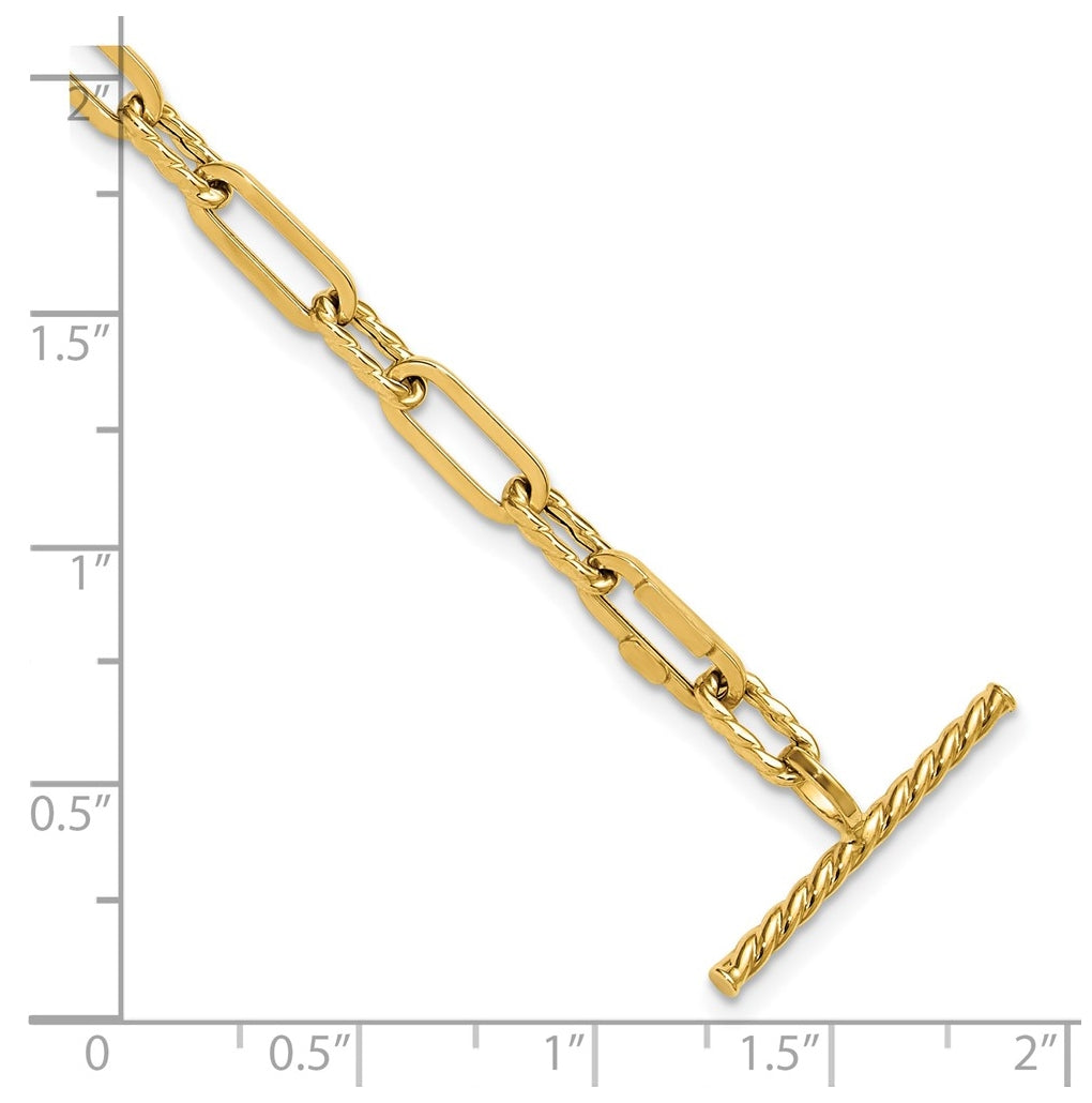 14k Yellow Gold Polished and Twisted Fancy Link Toggle Bracelet