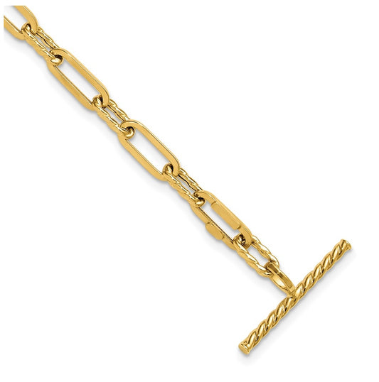 14k Yellow Gold Polished and Twisted Fancy Link Toggle Bracelet
