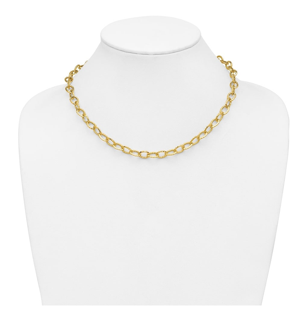 14k Yellow Gold Polished and Twisted Fancy Link Necklace