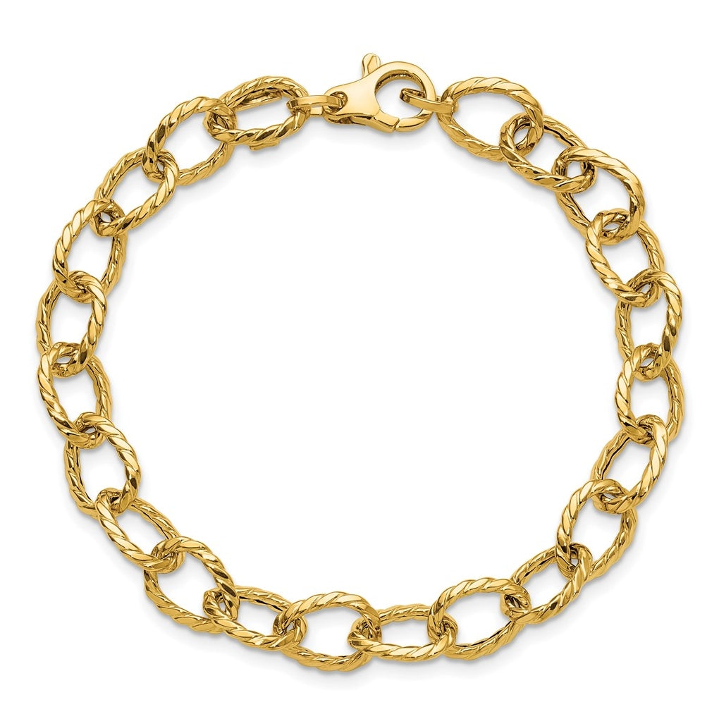 14k Yellow Gold Polished and Twisted Fancy Link Bracelet