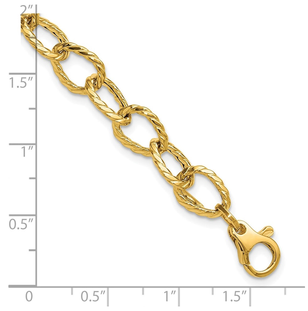 14k Yellow Gold Polished and Twisted Fancy Link Bracelet