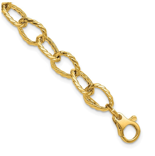 14k Yellow Gold Polished and Twisted Fancy Link Bracelet