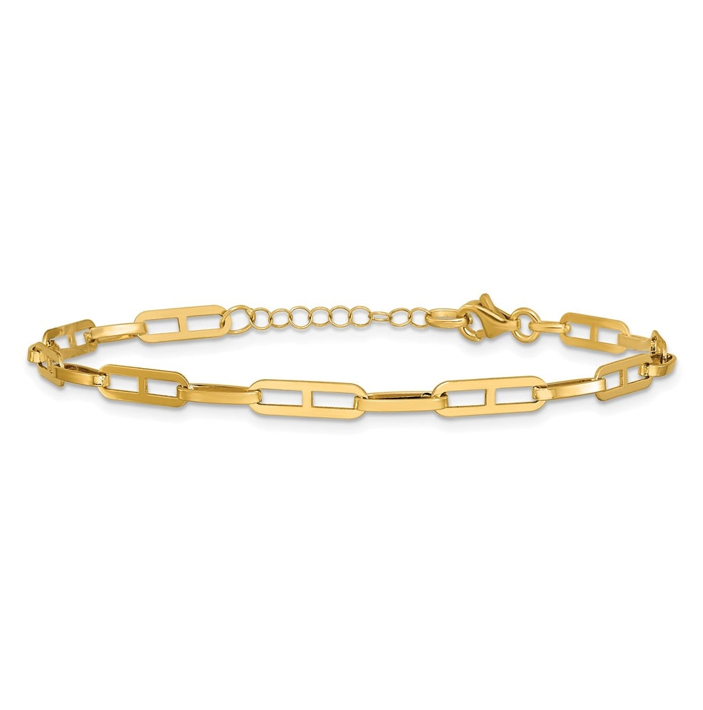 14k Yellow Gold Polished Fancy Link w/1in ext. Bracelet