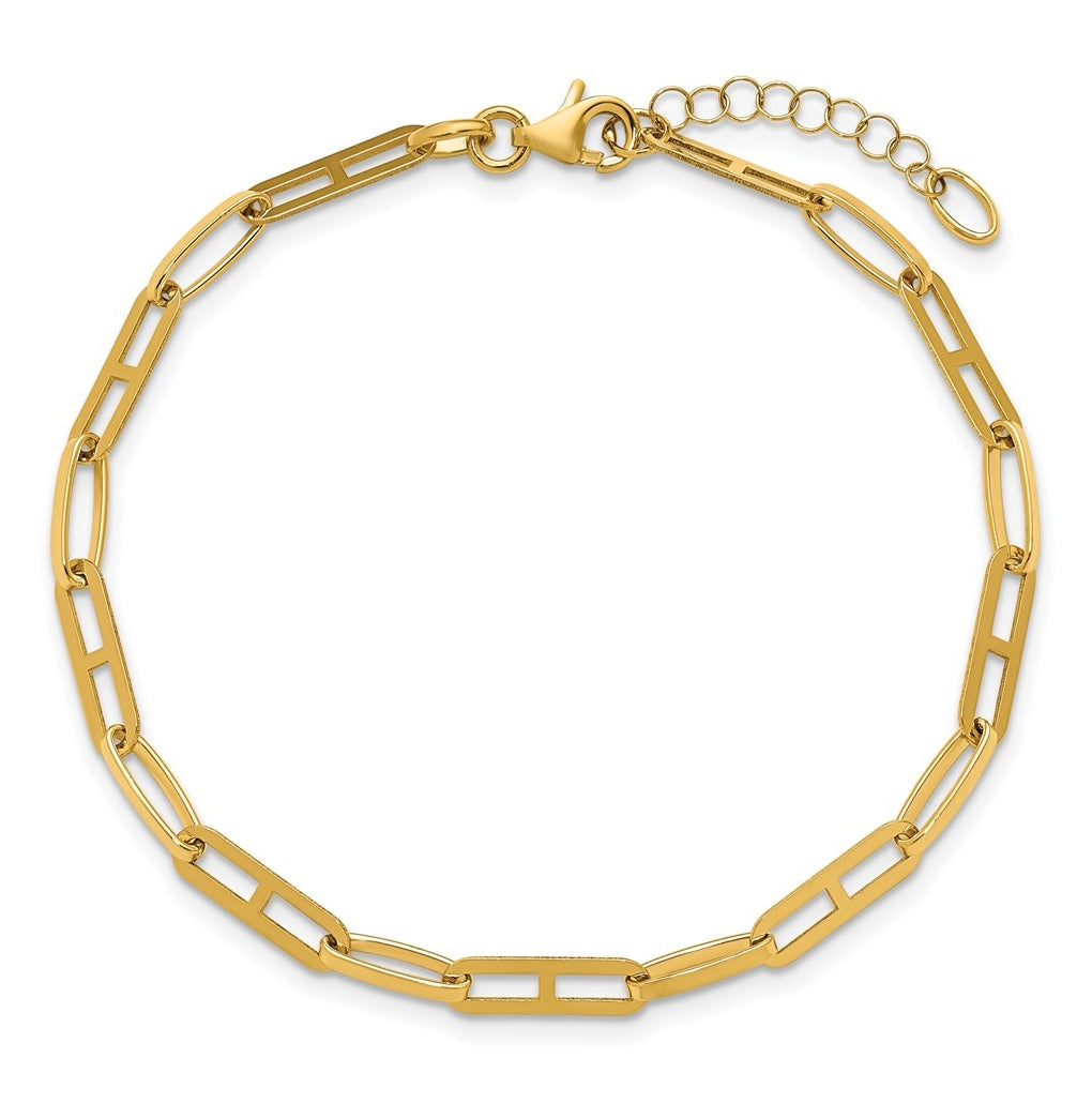 14k Yellow Gold Polished Fancy Link w/1in ext. Bracelet