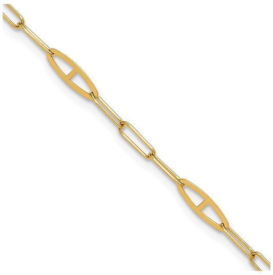 14K Fancy Paperclip Link 9 inch Plus 1 inch Extender - Total 10 inch Anklet