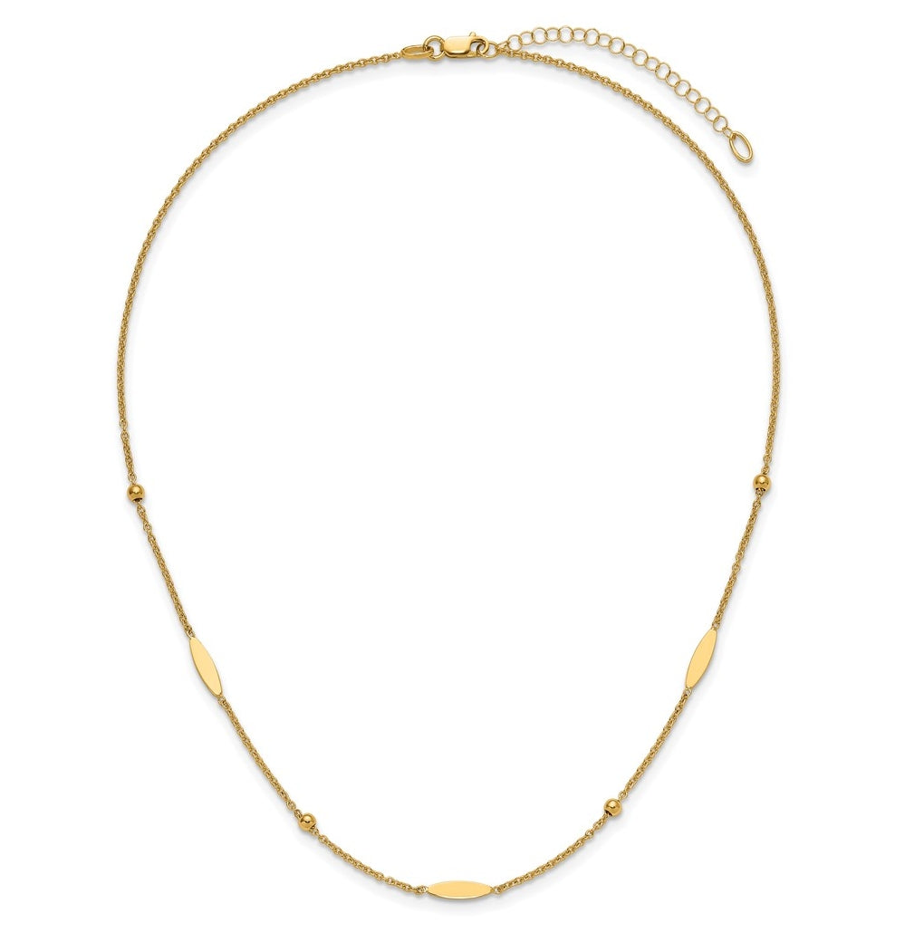 14k Yellow Gold Polished Oval Disk Station w/2in ext. Necklace