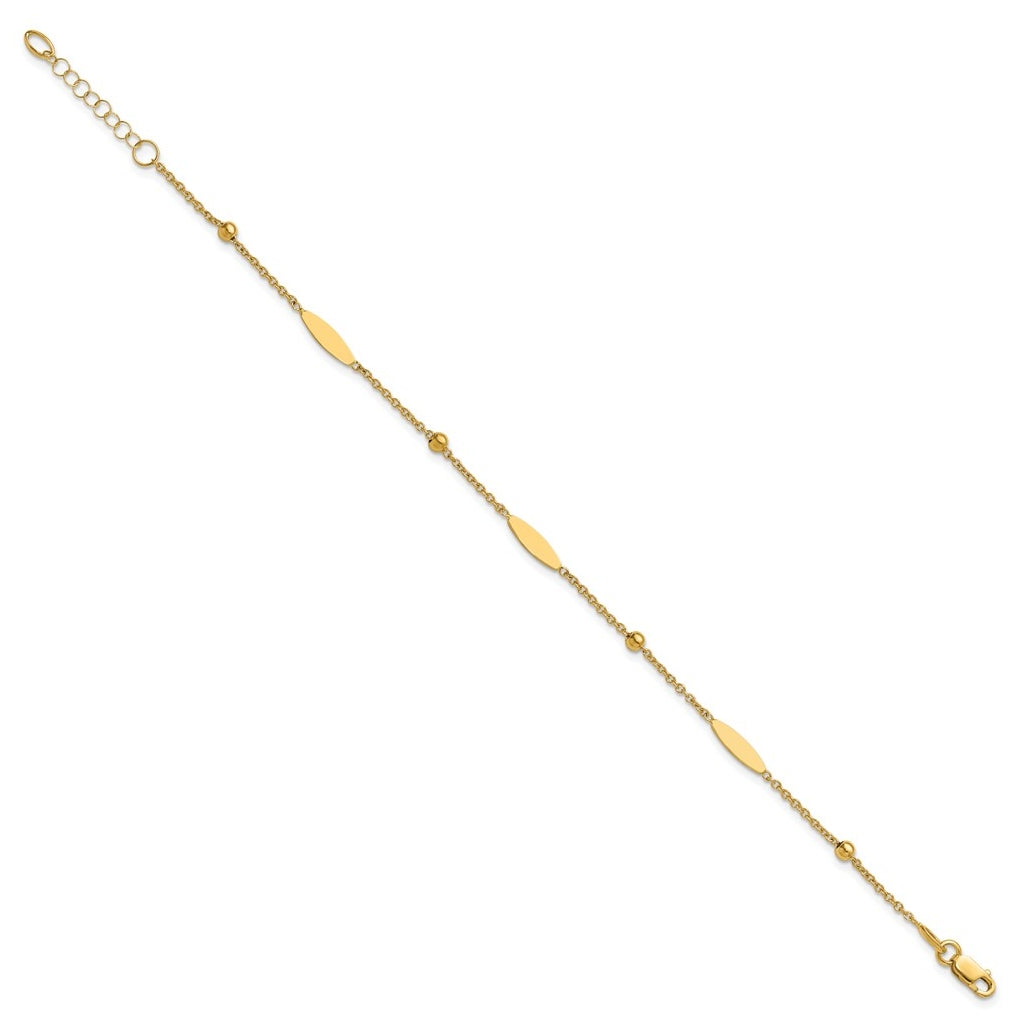 14k Yellow Gold Polished Oval Disk Station w/1in ext. Bracelet