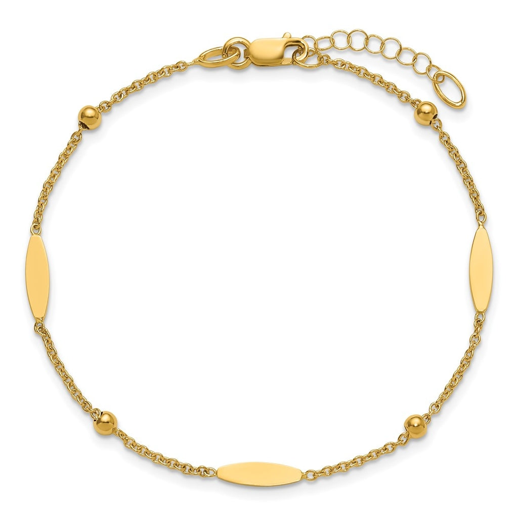 14k Yellow Gold Polished Oval Disk Station w/1in ext. Bracelet