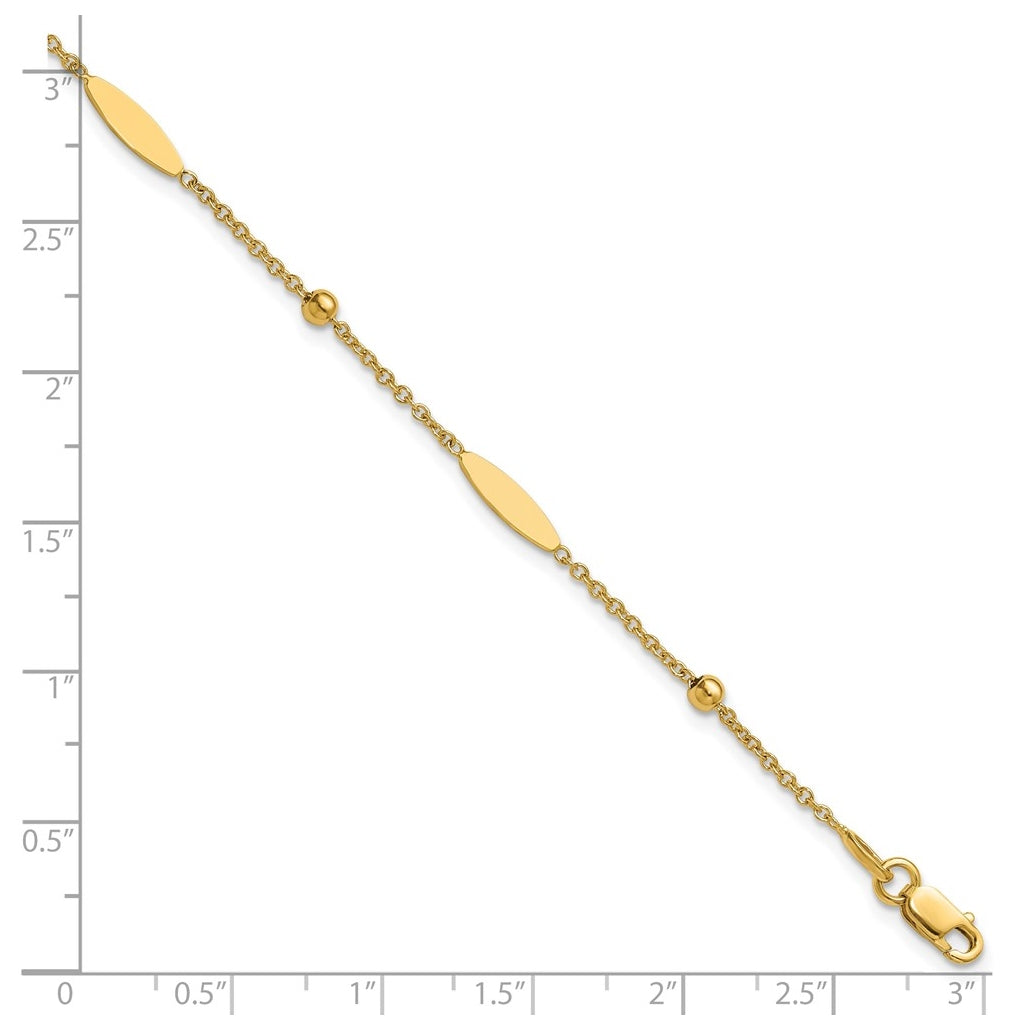 14k Yellow Gold Polished Oval Disk Station w/1in ext. Bracelet