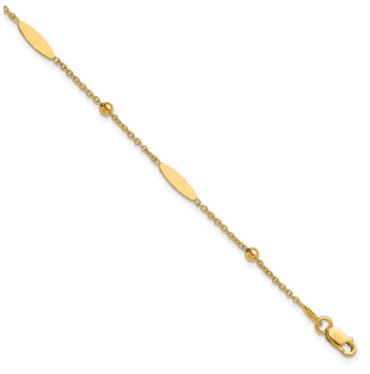 14k Yellow Gold Polished Oval Disk Station w/1in ext. Bracelet