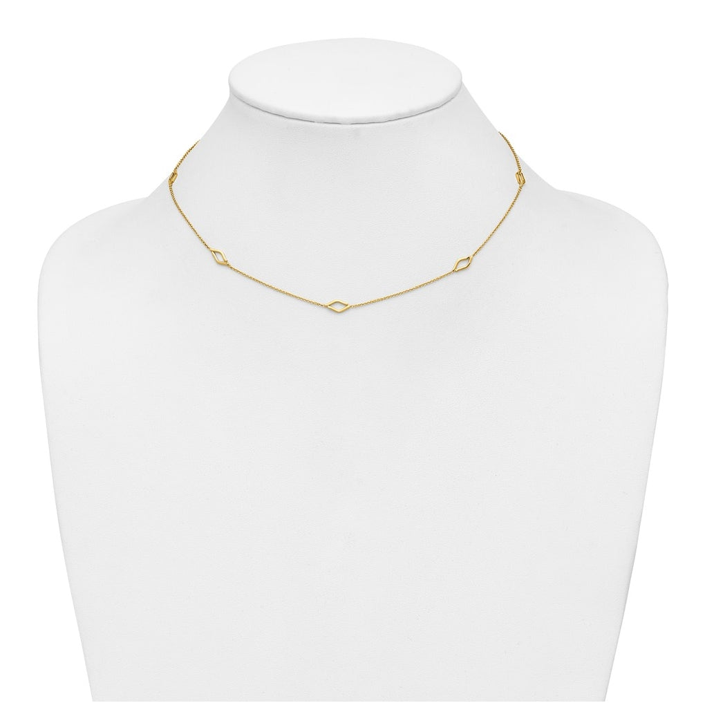 14k Yellow Gold Polished Diamond-shaped Station w/2in ext. Necklace