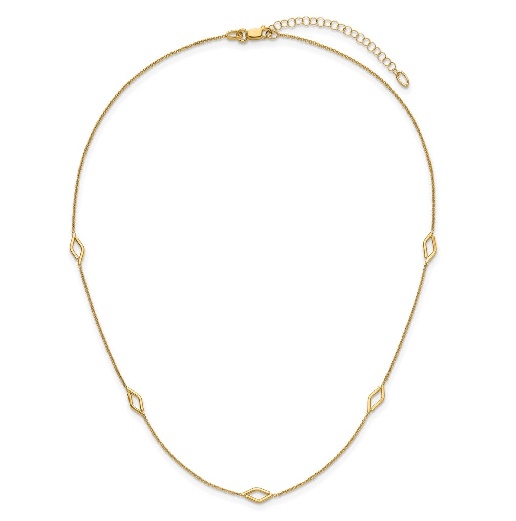 14k Yellow Gold Polished Diamond-shaped Station w/2in ext. Necklace