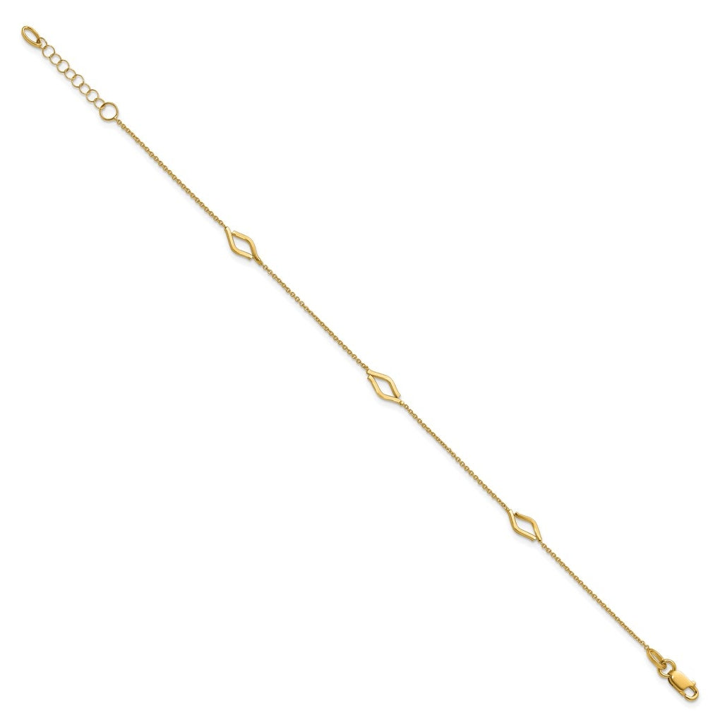 14k Yellow Gold Polished Diamond-shaped Station w/1in ext. Bracelet