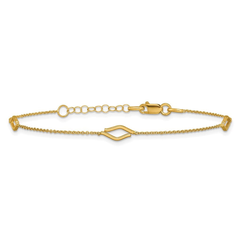 14k Yellow Gold Polished Diamond-shaped Station w/1in ext. Bracelet