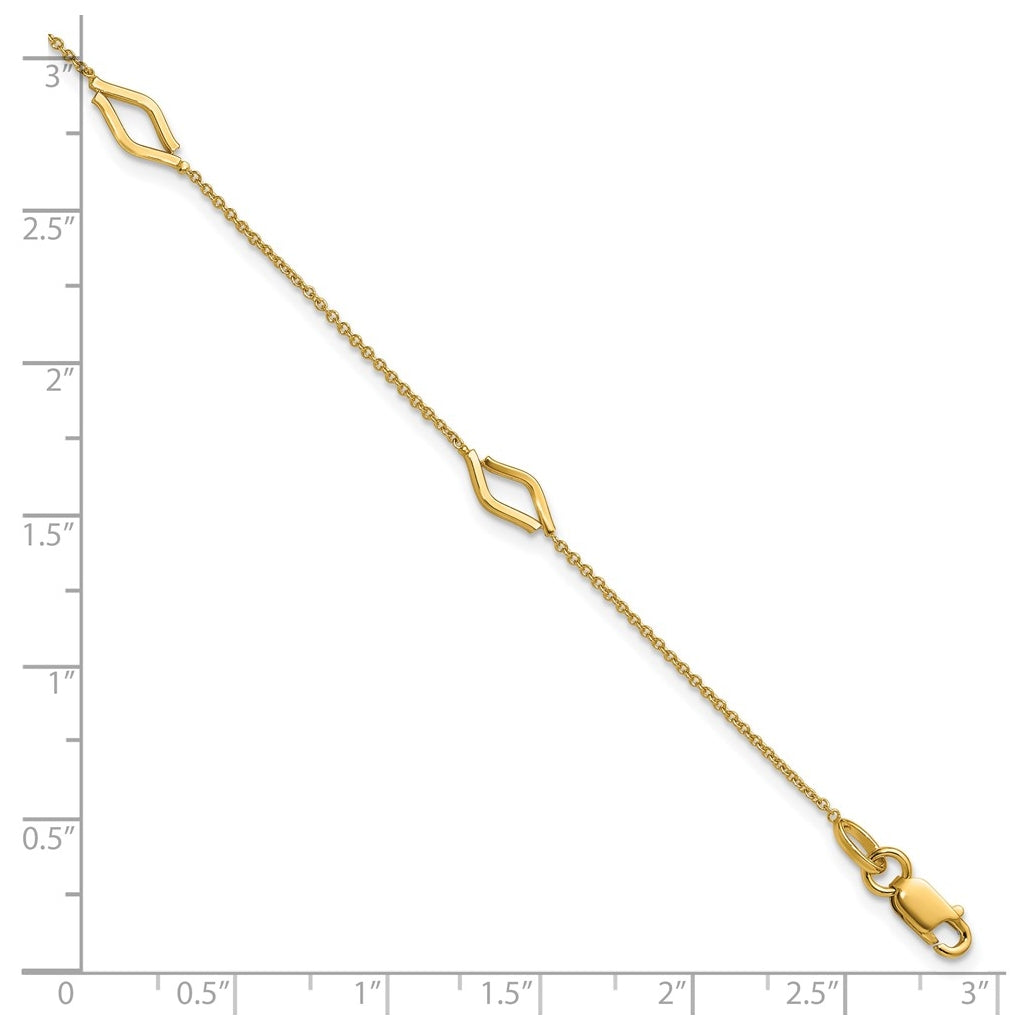 14k Yellow Gold Polished Diamond-shaped Station w/1in ext. Bracelet