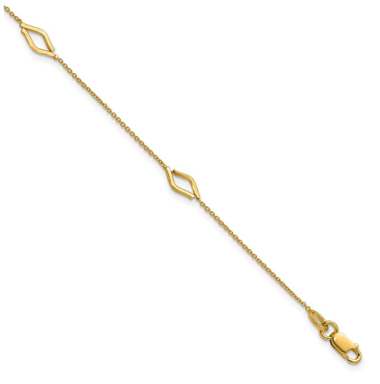 14k Yellow Gold Polished Diamond-shaped Station w/1in ext. Bracelet