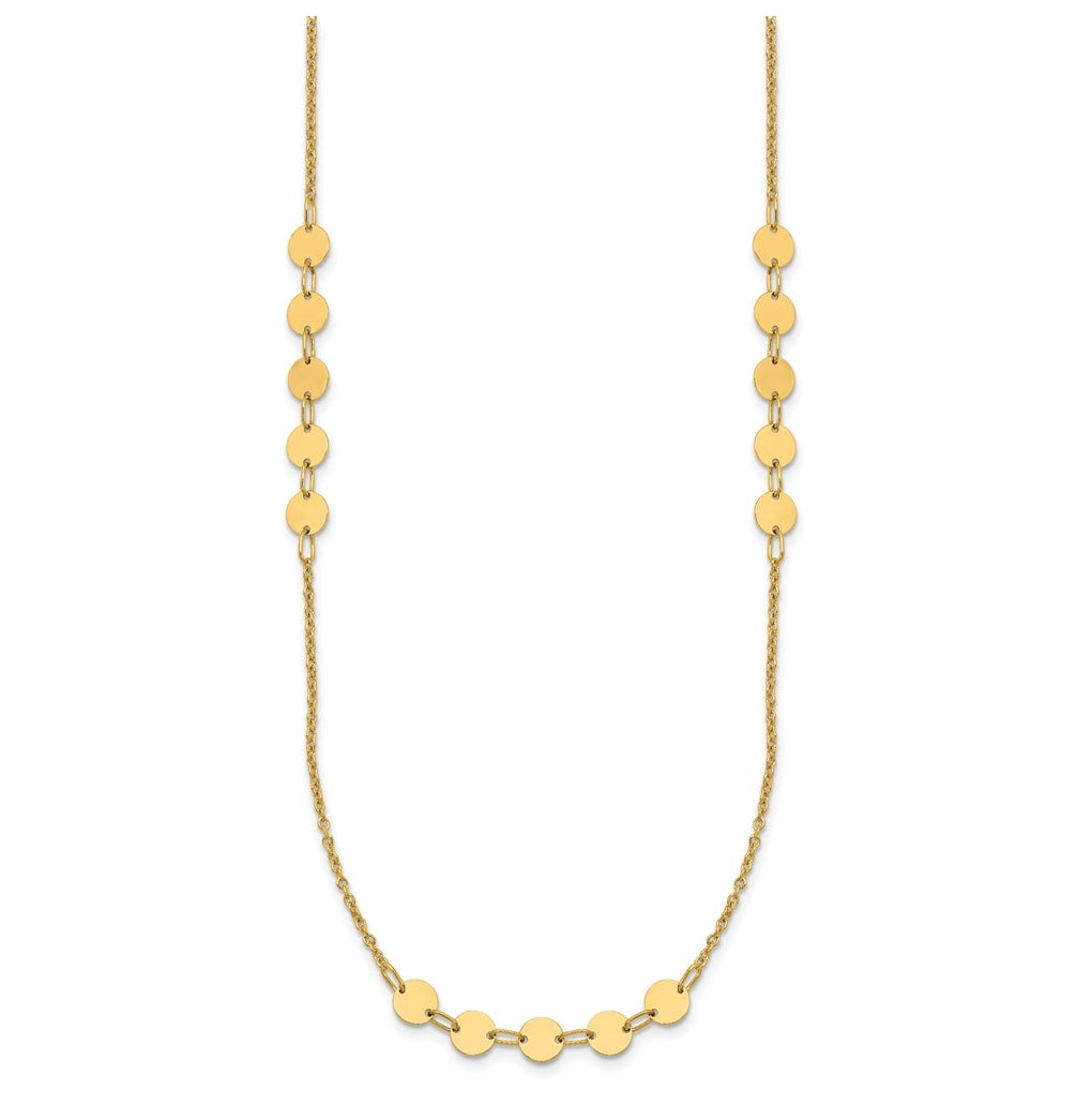 14k Yellow Gold Polished Circle Disc w/2in ext. Necklace