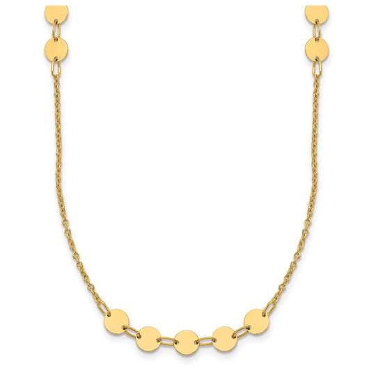 14k Yellow Gold Polished Circle Disc w/2in ext. Necklace