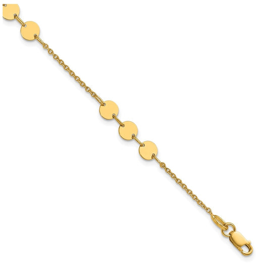 14k Yellow Gold Polished Circle Disc w/1in ext. Bracelet