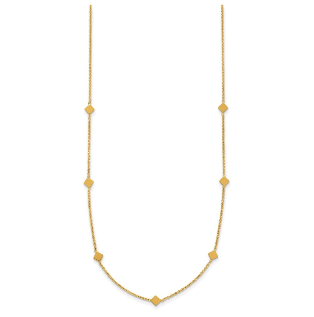 14k Yellow Gold Polished Diamond-shaped Disk Station w/2in ext. Necklace
