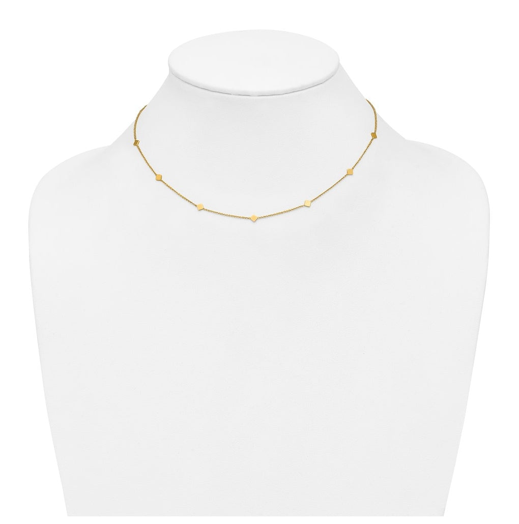 14k Yellow Gold Polished Diamond-shaped Disk Station w/2in ext. Necklace