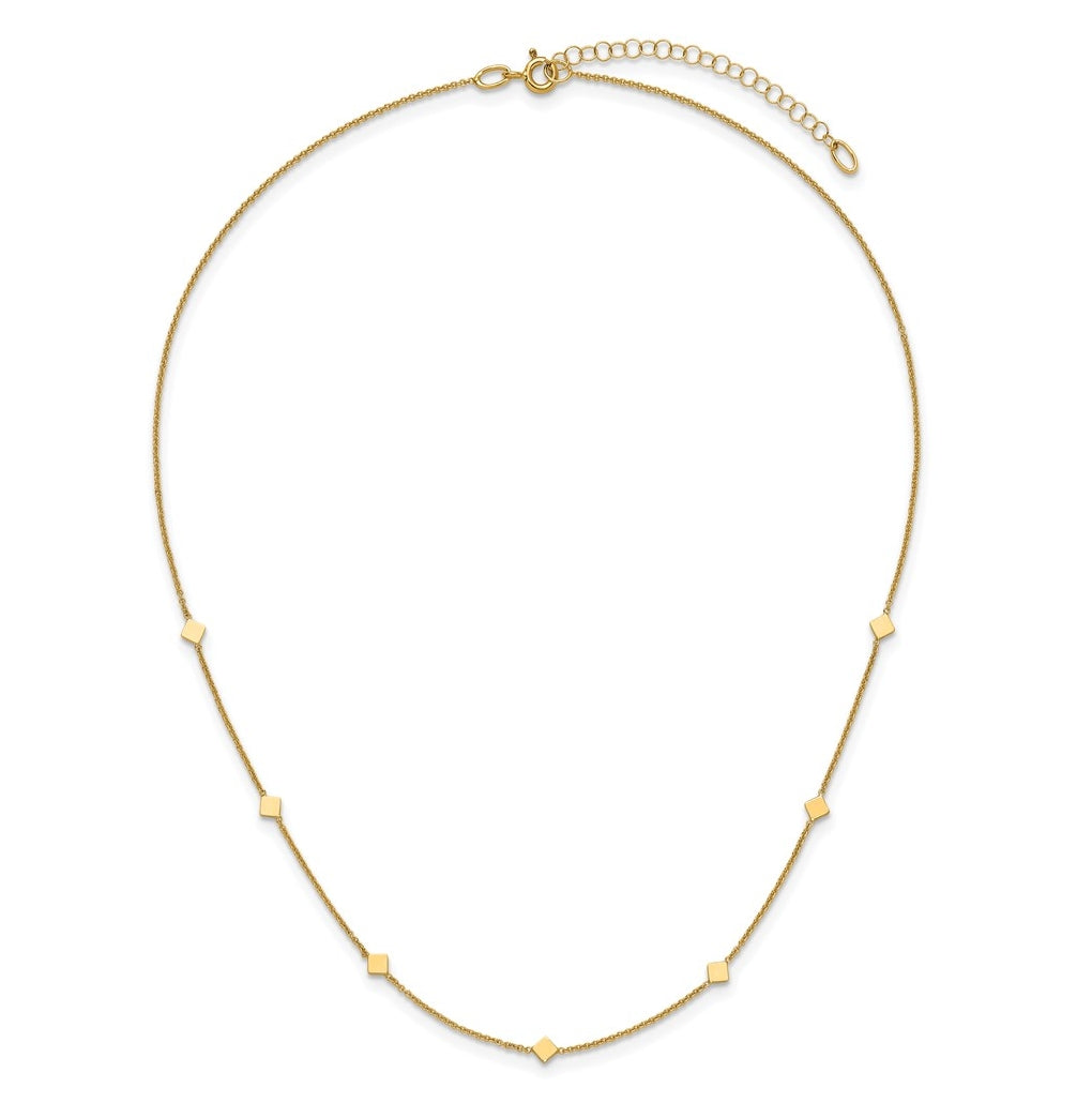 14k Yellow Gold Polished Diamond-shaped Disk Station w/2in ext. Necklace