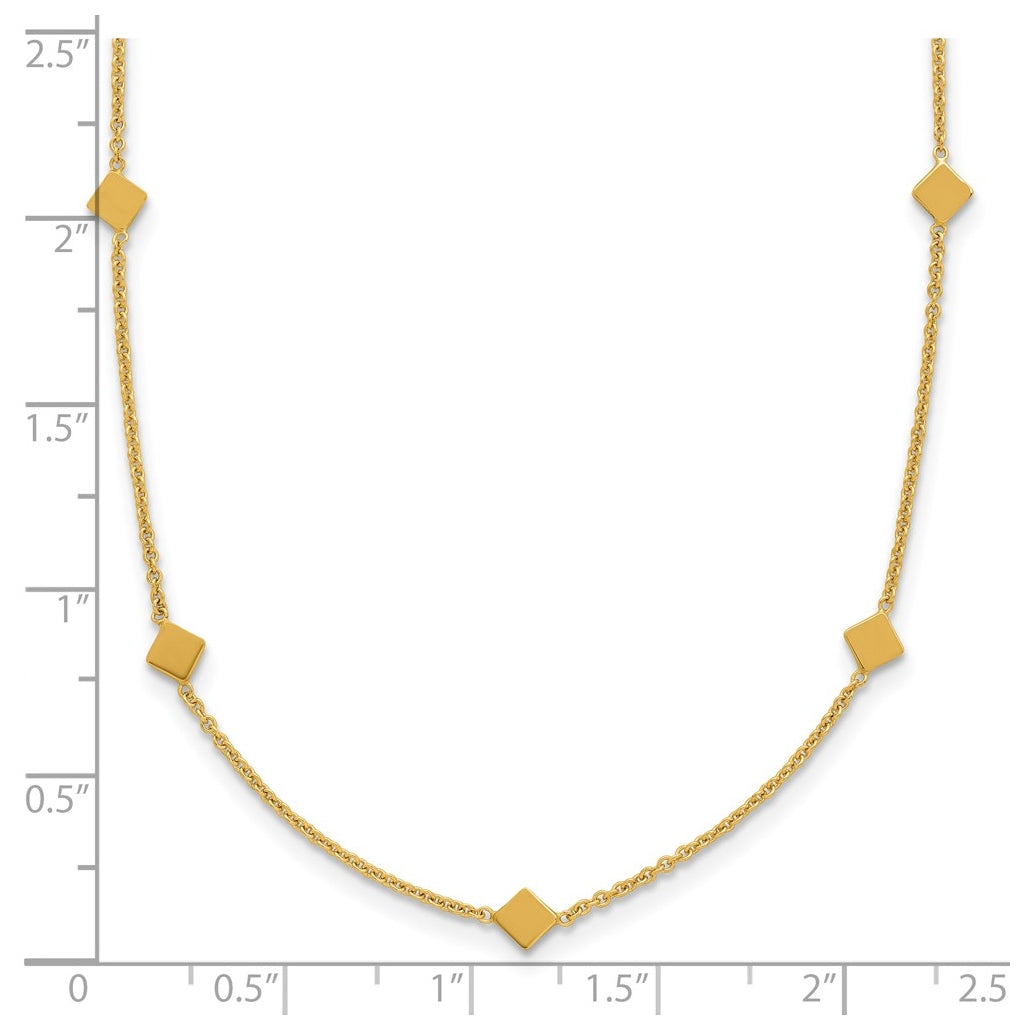 14k Yellow Gold Polished Diamond-shaped Disk Station w/2in ext. Necklace