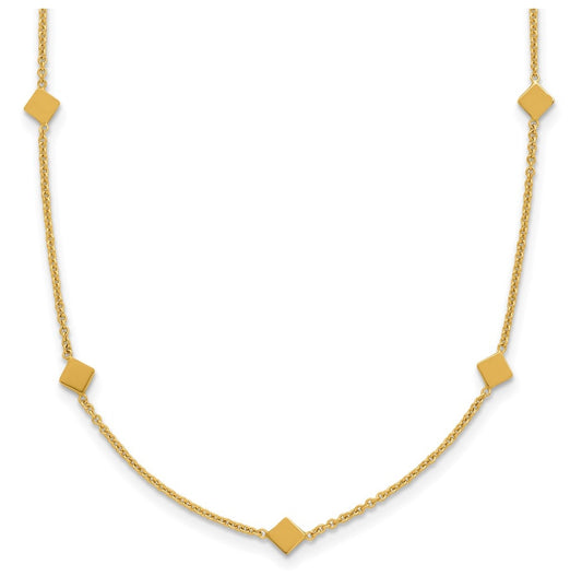 14k Yellow Gold Polished Diamond-shaped Disk Station w/2in ext. Necklace