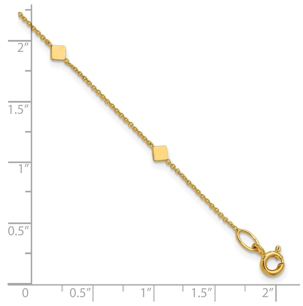 14k Yellow Gold Polished Diamond-shaped Disk Station w/1in ext. Bracelet