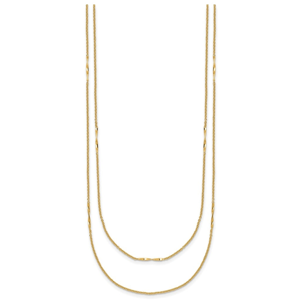 14k Yellow Gold Polished 2-Strand Twist Bar Station Necklace