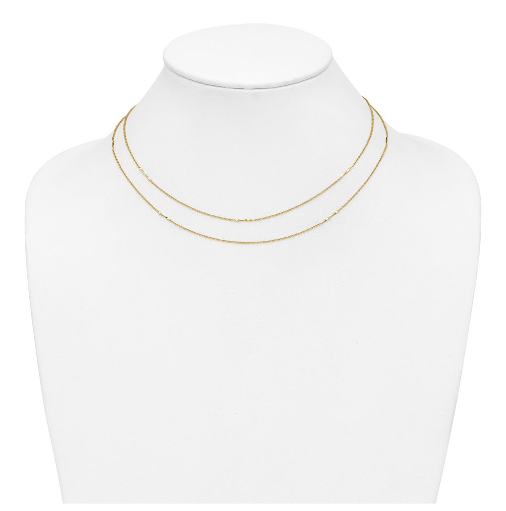 14k Yellow Gold Polished 2-Strand Twist Bar Station Necklace