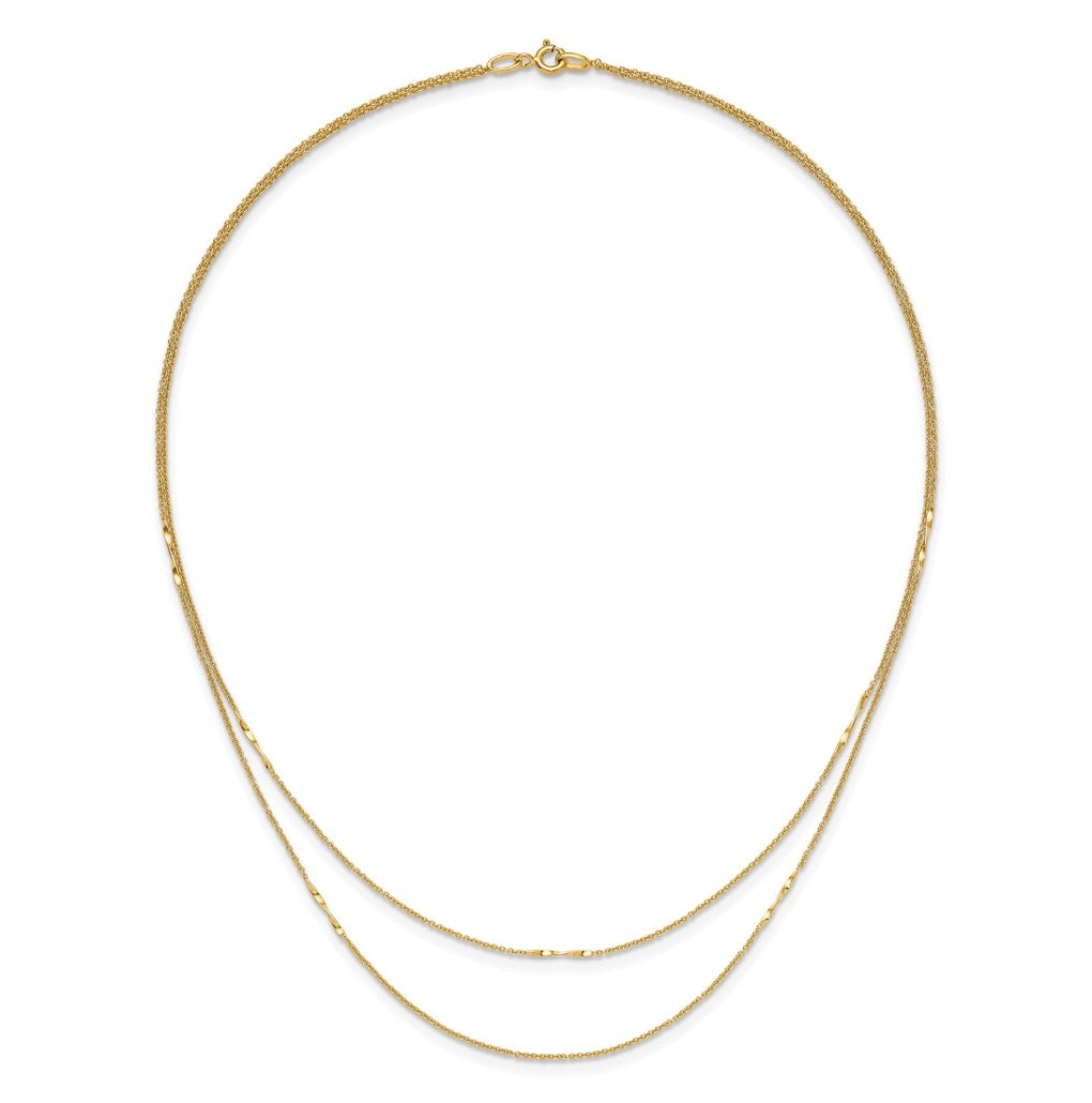 14k Yellow Gold Polished 2-Strand Twist Bar Station Necklace