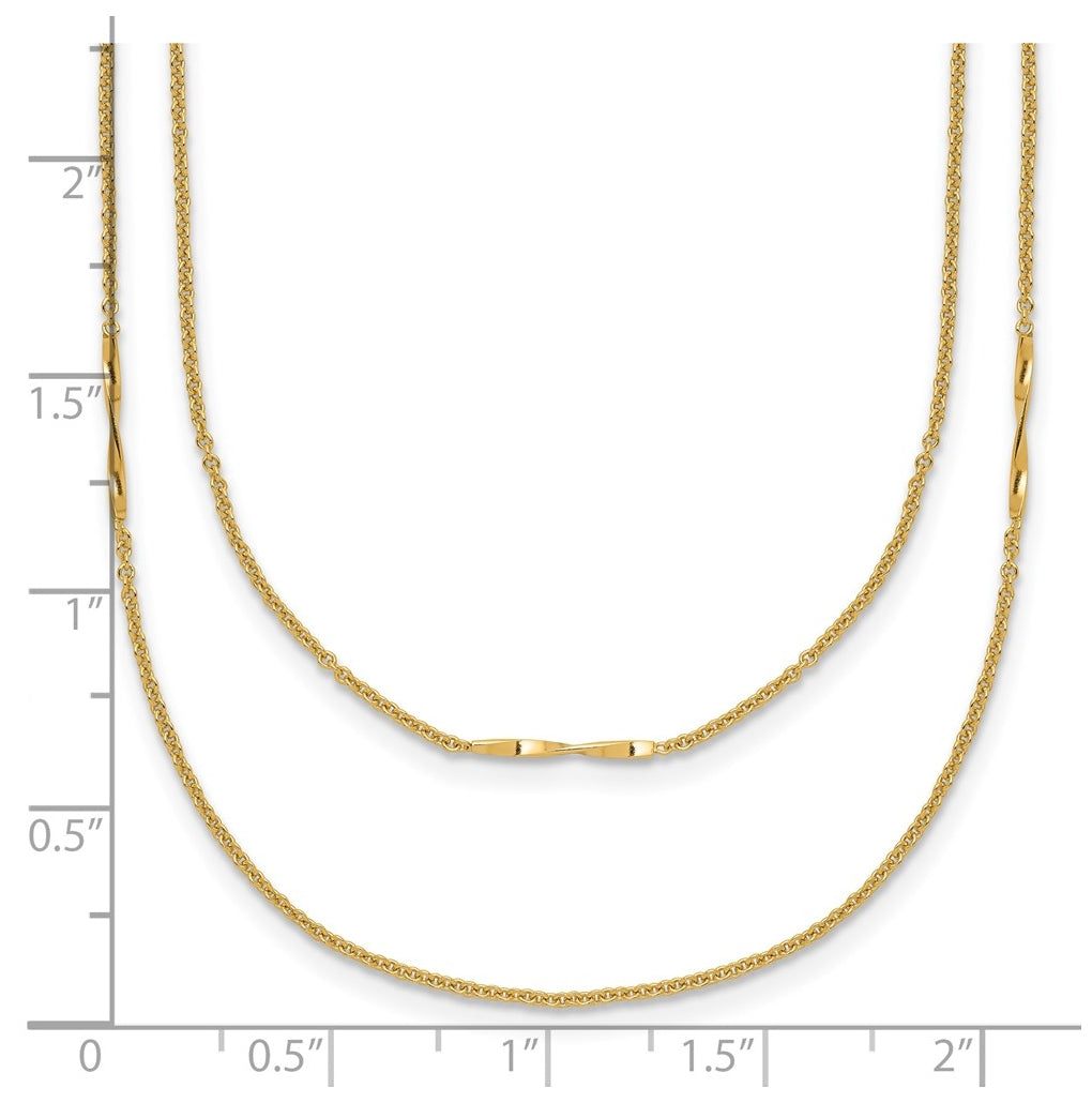 14k Yellow Gold Polished 2-Strand Twist Bar Station Necklace